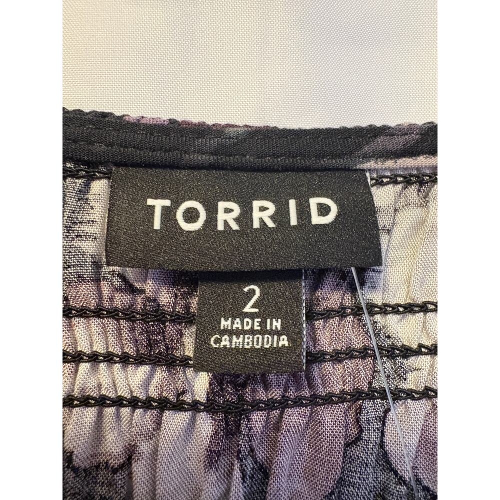 New Torrid Smocked Tiered Maxi Dress Black Purple V-Neck Cap Sleeve Sz 2X - Picture 3 of 5